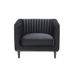 Sage Club Chair ribbed low-back, dark black velvet club chair