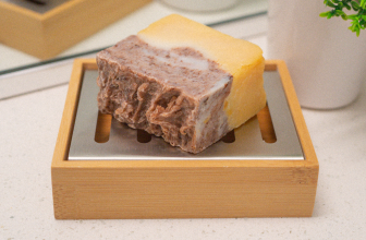 Soap bar on dish in bathroom