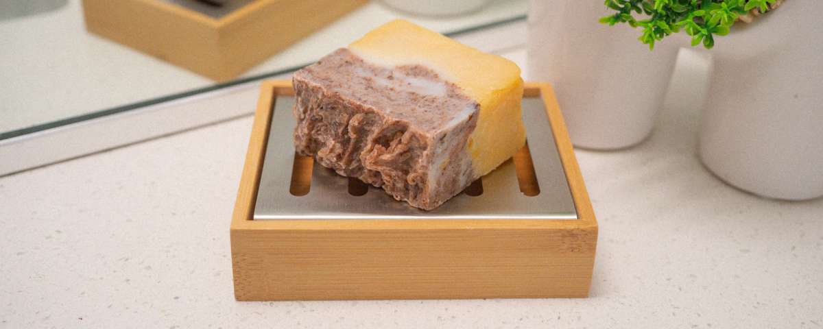 Soap bar on dish in bathroom